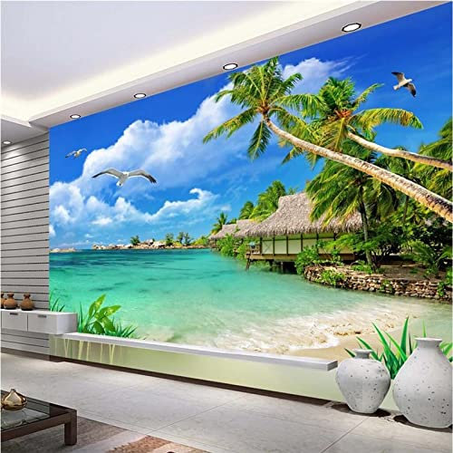 XTSWallpaper Fotomurales Xxl 250X175Cm Azul Playa Paisaje Fotomural Tv Foto Mural Pared 3D Fotomurales Decorativos Papel Tapiz Estéreo 3D Fotomurales 3D Fotomural Vinilo Papel Pintado