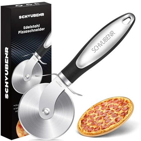 SCHVUBENR Premium Pizza Cutter Wheel - Stainless Steel Sharp Pizza Slicer - Easy to Cut & Clean - Handle Large & Small Pizza - Dishwasher Safe - Black
