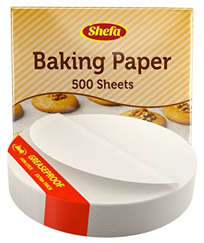 SHEFA 500 Pcs Premium Quality Circle Baking Paper Sheets Grease Proof Parchment Paper Bake Cake precut Ready Cut for Oven Tray Value Pack