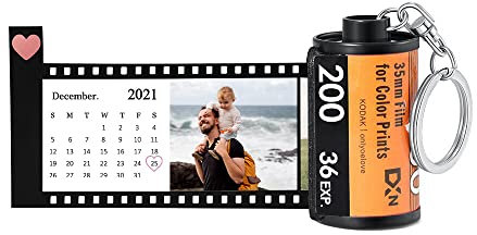 ALBERTBAND Porte-Clés Personnalisables Photo x5/8/10/15/20,Porte-clés Album Photo caméra Film Rouleau,Cadeau d'anniversaire de Noël Rétro pour Papa Maman Amant Ami (calendrier+7pcs)