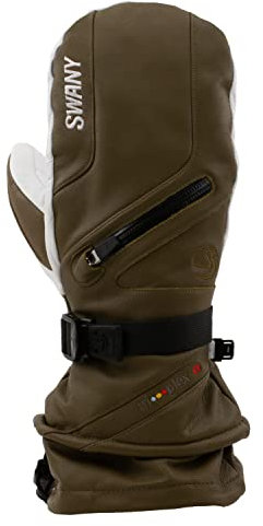 SWANY Herren X-Cell 2.1 Sport Fäustlinge, feuchtigkeitsableitend, schnelltrocknend, warm, langlebig, flexibel, isoliert, Leder, Winterhandschuhe, Militär-Olivgrün/Weiß, Größe M