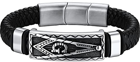 FaithHeart Edelstahl Freimaurer Lederarmband Herren Männer Freimaurer Armskette Herren Gotik Freundschaftsarmband mit Geschenkebox für Freunden Ehemann