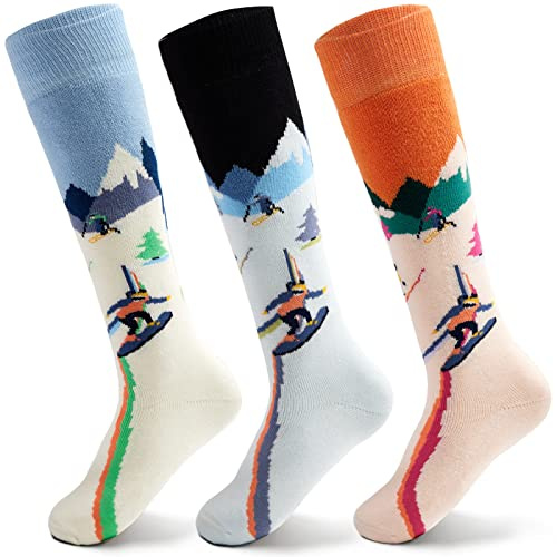 Aisyee Chaussette Ski Fille Chaussettes longues Unisexes Chaussettes Hiver Enfants Chaussettes Thermiques Fille Chaussettes épaisses Chaudes Garçon Longueur de la semelle 16-18 CM/5-7 Ans