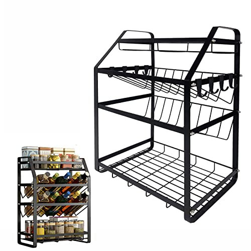 HENGMEI Estante para Especias Almacenamiento de Especias Metal 4 Niveles Estante para Frascos Botellas de Aceite Negro Organizador Especias Cocina Estante(Tipo A)