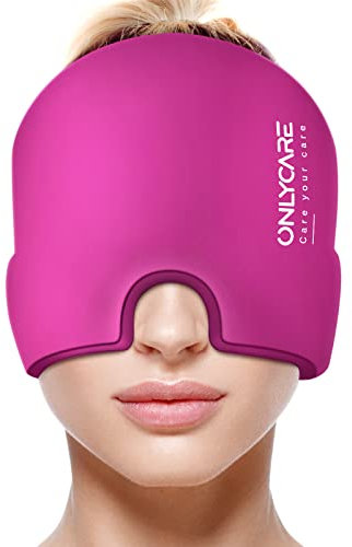 ONLYCARE Máscara de migraña para migraña, gorro de alivio de migraña, gorro de alivio de la cabeza, máscara para migraña, gorro de refrigeración de gel para aliviar las migrañas