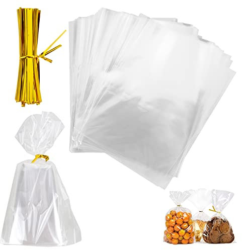 Sachet Bonbon 200 Pcs Sac Plastique Transparent avec Liens Torsadés, 15x20cm Sachet transparent, Sachet Bonbon Transparent pour Emballage Cookies Anniversaire Chocolat Gâteau Bonbons