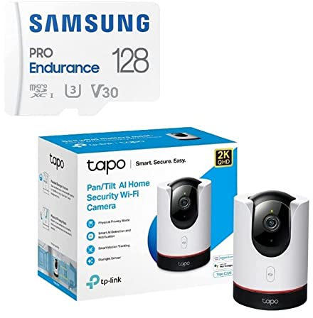 TP-Link Tapo C225 Security Camera (2K QHD) with Samsung Pro Endurance 128GB MicroSDXC Card (1000MB/s)
