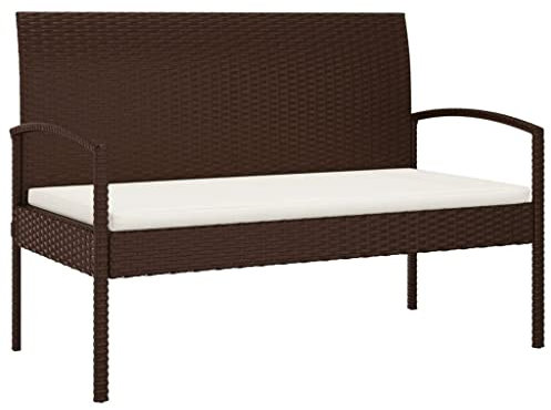 vidaXL Gartenbank, Sitzbank mit Kissen, Bank mit Armlehnen Rückenlehne, Gartenmöbel Parkbank Stahlrahmen, Braun 105 cm Poly Rattan