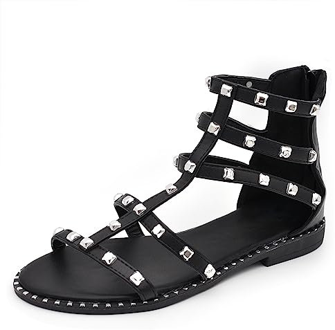 IF Fashion Scarpe Sandali Gladiatore Stivali Estivi da Donna Con Borchie Pelle Sintetica YE-703 nero N.40