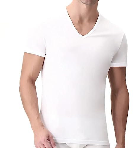 PEROFIL Set di 3 T-Shirt Active Perla Collo V 100% Filoscozia (4 M IT, Bianco)