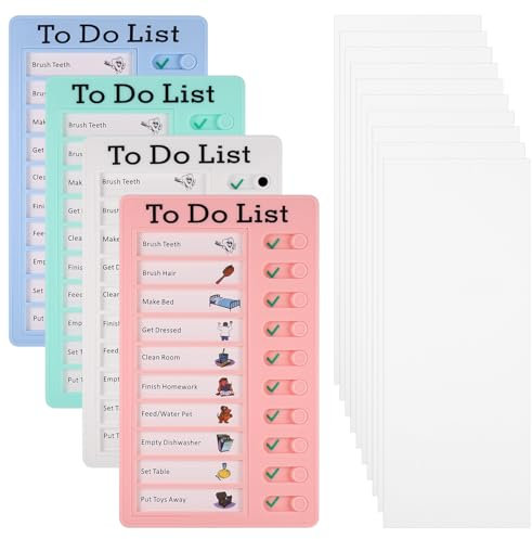 JIANTA Chores Chart for Kids, 4Pcs to Do List, Checklist Board Detachable Reusable Daily Schedule Behavior Chart, Memo Checklist Chore Chart Planner Board
