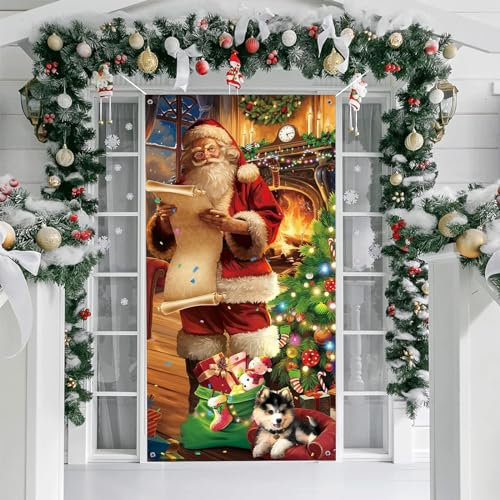 Weihnachten Tür Abdeckung Dekoration Weihnachtsmann Elfenn Hängen Banner Hintergrund Stoff Banner für Weihnachten Wand Außen Plakat Deko (H-a)