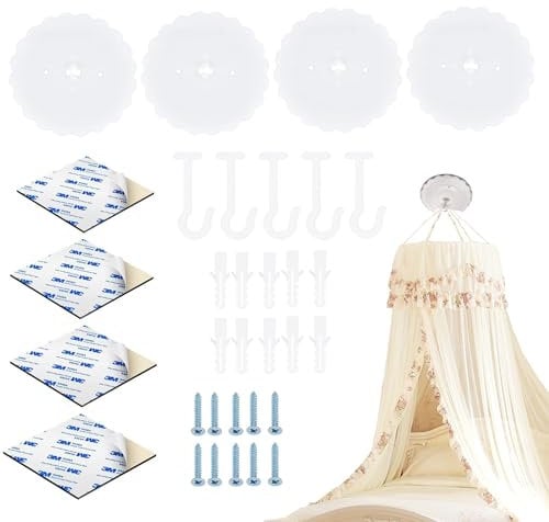 6 Set Ganci di Plastica da Soffitto, Ganci per Zanzariere a Soffitto, Gancio Adesivo per Soffitto, Gancio Zanzariera per Appendere il Soffitto, per Letto A Castello Ganci, Autoadesivo