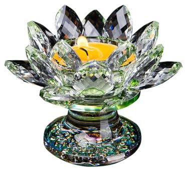 Koomuao Bougeoir Cristal Lotus, Verre Bougie Lampes Fleurs de Lotus Chandelier Coloré Bougeoirs Candlestick en Verre Porte Bougies pour la Table à Manger, Les Evénements et Mariages (Vert)