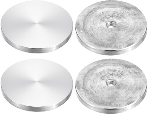 sourcing map M10 Gewinde 70mm Durchmesser Runde Form Aluminium Scheibe | Hardware, 4 Stück, Aluminium Kreis Scheibe Glasplatte Adapter für Glastisch