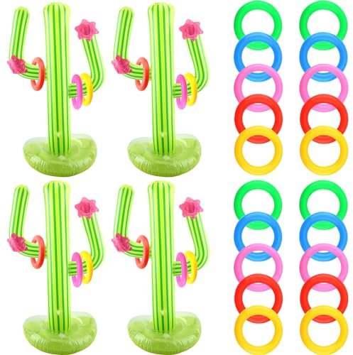 Cotiny 4 Pack Inflatable Cactus Ring Toss Games 68 cm Large Giant Blow Up Inflatable Cactus Games for Pool Parties Mexican Taco Party Supplies Decorations