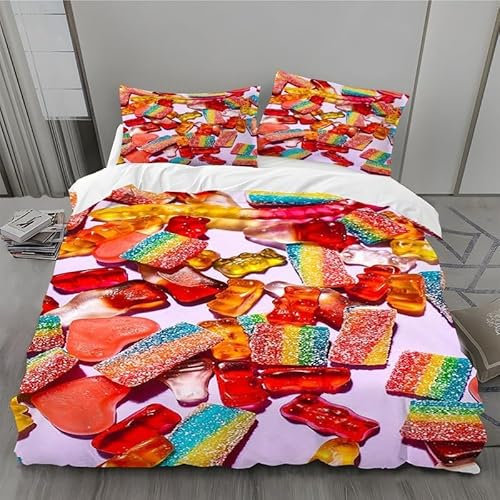 Latwerio Bettwäsche 140x200 Süßigkeiten, Winter Weiche Mikrofaser Bettwäsche-Set Süßigkeiten Bettbezug und 2 Kissenbezug 80x80 cm, 3 teilig Bettwaren 3D Bettbezüge Set #4466