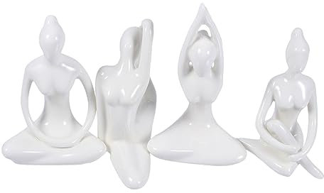MAGICLULU 4stücke Elegante Keramik Yoga Mädchen Figurenset Abstrakte Home Desktop Dekoration Modernes Chic Ornament Aus Hochwertiger Glatter Keramik Geschenk Für Yoga Fans Und Wohnraumgestal