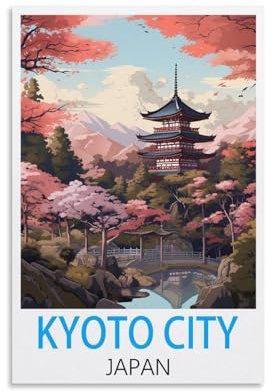 Poster auf Leinwand, Motiv: Kyoto City, Japan, Vintage-Reiseposter, 20 x 30 cm, Kunstdruck auf Leinwand, modernes Familienschlafzimmer-Dekor