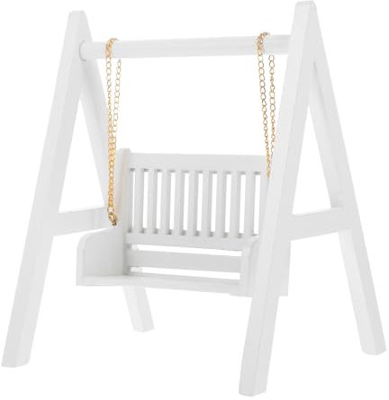HEMOTON Puppenhausschaukel Wohnkultur Heimzubehör Möbel Mini-Hängesessel-Ornament Desktop-Dekor Miniatur die Schaukel Kunsthandwerk Spielzeugzimmer Modell hölzern Weiß