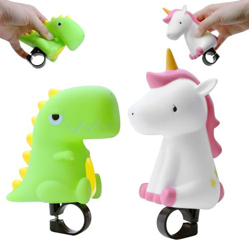 TZQFROCE Fahrradhupe Dinosaurier Einhorn Fahrradklingel für Kinder - Mini Fahrradglocke für Reiten, Trekking, Spielen Draußen (2PCS)