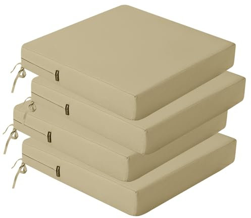 idee-home Sitzkissen für den Außenbereich, 48 x 48 cm, wasserdicht, für Terrassenstuhl, Farbechtheit mit Bändern, Terrassenmöbel, Gartensofa, Couch, 4 Stück