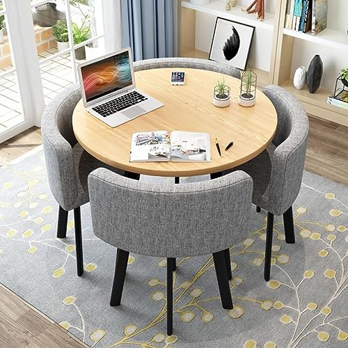 Rundes Esstisch-Set mit 4 Stühlen, Tische und Stühle für kleine Büro- und Konferenzräume, Moderne Freizeit-Esszimmermöbel für Küche, Lounge und Wohnzimmer (80 cm, hellgrau)