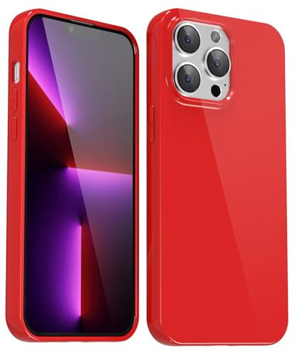 Svanove for iPhone 13 Pro Case Silicone, Glossy Soft Rubber Gel Jelly Cute Protective Plastic Simple Plain Phone Case Cover for Women Girl, Slim Thin Flexible Shockproof TPU, Red