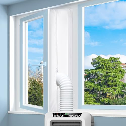 Gruntbear Portable Air Conditioner Window Seal, 500CM (197'') AC Casement Window Seal Kit, Hot Air Stop Air Exchange Guards with Zip and Adhesive Fastener Works with Tumble Dryer, Keep House Cool