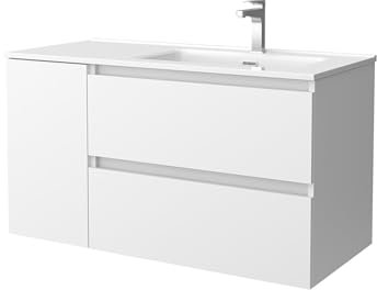 Salgar Mueble de Baño Bequia 90cm + Coqueta 1 Puerta Izquierda + Lavabo cerámica | Blanco Mate |90x45x56
