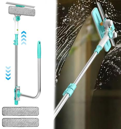Outside Window Cleaner U Shaped Extendable Squeegee For Window Cleaning Detachable Rotatable Enlarged Glass Squeegee from Inside with 2 Pcs Wiping Cloth Replacement