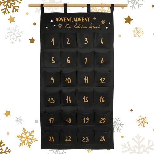 BOFUNX Adventskalender 2024 als Wandkalender zum Befüllen mit 24 Stoffbeutel Weihnachtskalender Advent Ein Lichlein Brennt Weihnachten Countdown Kinder Wandkalender aus Stoff