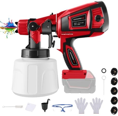 Sistema di spruzzo a batteria compatibile con batteria Milwaukee M18 18 V, spruzzatore a batteria con contenitore di colore da 1000 ml, 5 ugelli spray, 3 modelli, spazzola per la pulizia, guanti e