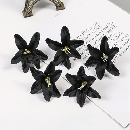 BDCPMT Künstliche Lilien, Seide, schöne Kunstblumen für Zuhause, Zimmer, Dekoration, Hochzeitsdekoration, DIY, Basteln, Kopfschmuck, Zubehör, Schwarz, 20 Stück