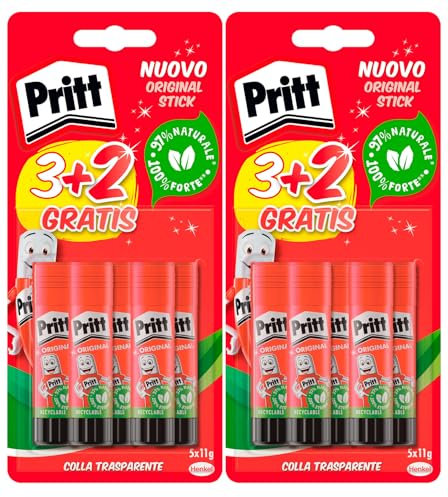 Pritt Stick Colla Trasparente con Ingredienti Naturali Forte Lunga Tenuta per Collage e Lavoretti Incollaggi Precisi e Facili per Bambini - 10 Tubetti da 11g