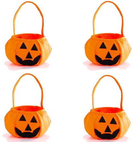 HeaHap 4-Pack Halloween Kürbis geformte Handtaschen, Halloween Süßigkeiten Taschen Vliesstoff Taschen für Halloween Party Gefälligkeiten, Kostümzubehör, Orange