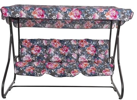 PATIO Hollywoodschaukel 3 Sitzer mit Liegefunktion Milano bis 300kg Hollywoodschaukel Auflagen Sonnendach mit Blumen