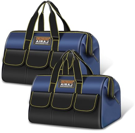Tool Bag 2-Pack Set | AIRAJ 14 & 16 Portable Tool Storage Bag | Wide Mouth Tool Bags for Men and Women | Small Tool Tote | Tool Organizer for Home Repairs,Garage Storage,Professional Work | Tool Box