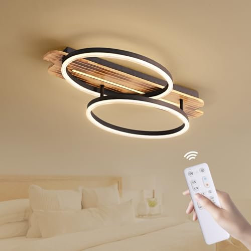 Epochglo LED Deckenleuchte Dimmbar Deckenlampe Wohnzimmer, 32W LED Schlafzimmerlampe mit Fernbedienung Modern Led Deckenbeleuchtung 2-Ringen für Flur Küche Büro Esszimmer Balkon 60cm Schwarz