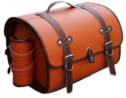 Motorrad Hecktasche für Kawasaki Vulcan S 650 VN650, Leder Wasserdichter Retro Motorrad Tasche, Große Kapazität Motorrad Aufbewahrungstasche, Motorrad Zubehör,F Orange + Brown