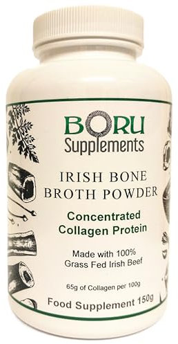 Boru Irish Beef Bone Broth 100% Concentrate Powder, Travel Broth Supplement Grass-Fed, Collagen Protein & Amino Acids Good for Soups, Stock Broth Beverage Drink 150 Grams No fillers or Flow Agents