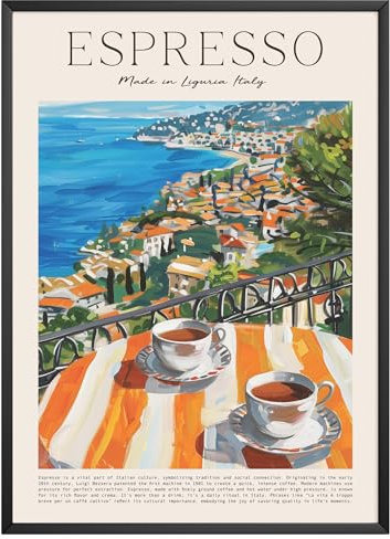 MJ-GRAPHICS® Poster Espresso Bilder Küche Bild A4 Cafe Küchenbilder Deko Wohnzimmer Poster Küchen Bilder Küche Deko Bilder Poster Küche Wand Retro Poster Kaffee Küchenposter Italien - ohne Rahmen