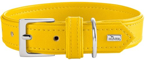 HUNTER Amalfi Hundehalsband | vegan, Kunstleder in Nappa-Optik, pflegeleicht, besonders angenehm zu tragen, Made in Germany, Farbe: Gelb, Größe: 35