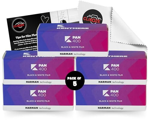 Clikoze Film Bundle with Kentmere 400 120 Black & White Film 12 EXP and Clikoze Camera Photography Tips Card & Camera Lens Cleaning Cloth