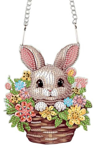 Generisch DIY Diamond Painting Türkranz Osterkranz Hase Diamond Painting Anhänger mit Kette Osterei Diamant Malerei Fensterbilder Ostern Kranz Set für Wand Und Eingang Dekoration-Blumenkorb