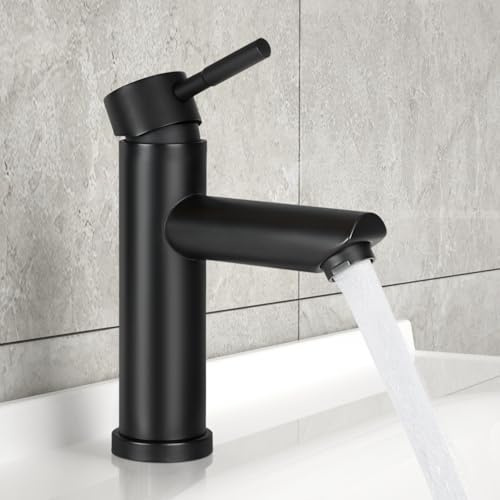 Laittiin Bad Wasserhahn Schwarz Waschtischarmatur - Modern Edelstahl | Waschbeckenarmatur Mischbatterie Waschbecken Warm und Kaltwasserhahn Einhebelmischer Hochdruck Armatur Spülbecken Badezimmer
