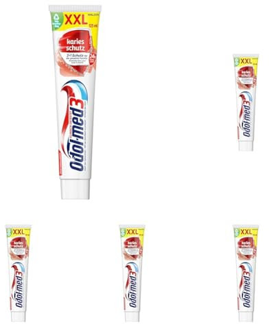 Odol-med3 Kariesschutz Zahnpasta, Zahncreme für 24-Stunden Zuckersäuren-Schutz* mit bewährtem 3in1 Schutz für die gesamte Familie, 125ml (Packung mit 5)