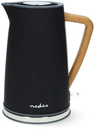 Nedis 1.7L Soft Touch Jug Kettle with Wood Effect Handle, Overheat Protection, Removeable Filter, 2.2KW - Matte Black