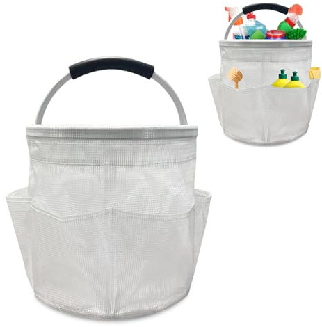 Cleaning Caddy Organiser, Cleaning Bucket Organiser with Handle, Foldable Cleaning Bag, Portable Multi Pocket Large Capacity Cleaning Caddy Bag for Home Car Garden Camping Washing (Transparent)