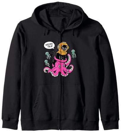 Weird Trip Cat Octopus Diving Helmet Funny Felpa con Cappuccio